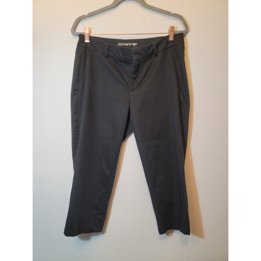 Dockers Crop Capri Pants 10 Black Lightweight Mid Rise Womens
